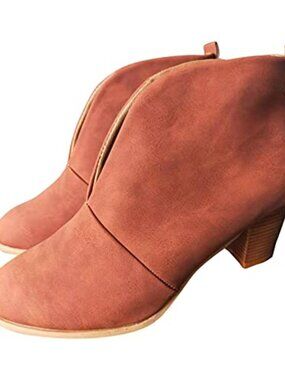 🆕 Ankle Boots for Women Women's Front V Cut Short Booties Low Chunky Stacked
